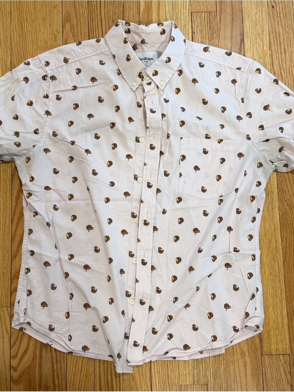 Short Sleeve Button-Down Shirt with Brown Coconut Print